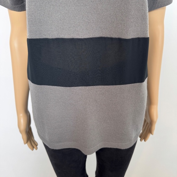 NWT FRNCH Simon’s Grey Wool-blend Black Chiffon Stripes Short Sleeve Top Sz S - Picture 4 of 9